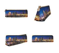 CHANGLEI Portland At Night Printed Triangular Pencil Case,Cross Texture Pu Leather Cosmetic Pouch, Large Capacity Pen Bag with Zipper