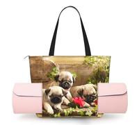 CHANGLEI Puppys Pug Women'S Yoga Mat Bag With All-Over Print,Lightweight Polyester Shoulder Gym Bag,Front Open Pocket For Yoga Mat, Towel