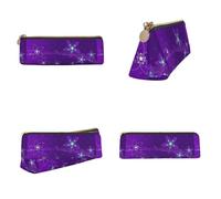 CHANGLEI Purple Flower Printed Triangular Pencil Case,Cross Texture Pu Leather Cosmetic Pouch, Large Capacity Pen Bag with Zipper