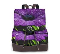 CHANGLEI Purple Flower Women'S Genuine Leather Backpack,Full-Pattern Print,Fashion Casual Daypack For School Travel Work