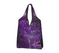CHANGLEI Purple World Reusable Foldable Shopping Bag With All-Over Print-Waterproof Grocery Tote,Compact Carry Pouch,Holds 50lbs,Eco-Friendly Machine Washable
