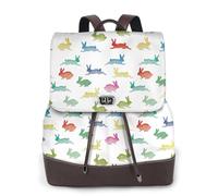 CHANGLEI Rabbits In Different Poses Jumping Running Women'S Genuine Leather Backpack,Full-Pattern Print,Fashion Casual Daypack For School Travel Work