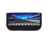 CHANGLEI Race Track Sturdy Canvas Pencil Case with Full-Print Design,Double Zip Closure, Black Border Contrasting Design Multi-Use Organizer