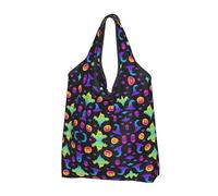 CHANGLEI Rainbow Halloween Ghost Witch Hat Spiders Reusable Foldable Shopping Bag With All-Over Print-Waterproof Grocery Tote,Compact Carry Pouch,Holds 50lbs,Eco-Friendly Machine Washable