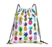 CHANGLEI Rainbow Pineapple Large Casual Drawstring Backpack With Print,Water-Resistant Polyester,Lightweight Durable,Black Contrast Back For Gym,Yoga,Travel