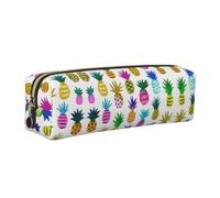 CHANGLEI Rainbow Pineapple Minimalist All-Over Print Cross-Grain PVC Leather Zipper Pencil Case, Soft Lined Portable Pen Pouch Stationery Bag