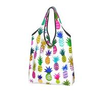 CHANGLEI Rainbow Pineapple Reusable Foldable Shopping Bag With All-Over Print-Waterproof Grocery Tote,Compact Carry Pouch,Holds 50lbs,Eco-Friendly Machine Washable