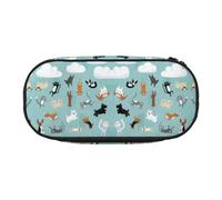 CHANGLEI Raining Cats & Dogs Double-Zip Pencil Case with 4 Pen Slots Mesh Pocket,Print Lightweight Durable Polyester Pencil Pouch for School,Office,Or Makeup Organizer