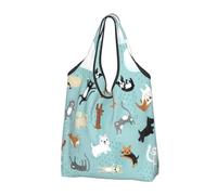 CHANGLEI Raining Cats & Dogs Reusable Foldable Shopping Bag With All-Over Print-Waterproof Grocery Tote,Compact Carry Pouch,Holds 50lbs,Eco-Friendly Machine Washable