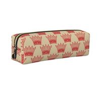 CHANGLEI Red Crown Minimalist All-Over Print Cross-Grain PVC Leather Zipper Pencil Case, Soft Lined Portable Pen Pouch Stationery Bag
