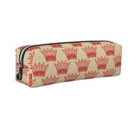 CHANGLEI Red Crown Minimalist All-Over Print Cross-Grain PVC Leather Zipper Pencil Case, Soft Lined Portable Pen Pouch Stationery Bag