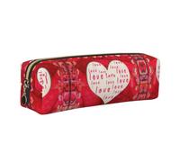 CHANGLEI Red Hearts Love Minimalist All-Over Print Cross-Grain PVC Leather Zipper Pencil Case, Soft Lined Portable Pen Pouch Stationery Bag
