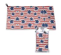 CHANGLEI Red White Star Stripe Flag 16x31.5 Inch Microfiber Quick-Dry Towel-Full Print Design,Single-Sided Pattern,Ultra-Absorbent, Lightweight Compact Travel Towel With Carabiner Storage Pouch
