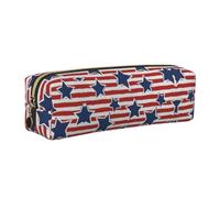 CHANGLEI Red White Star Stripe Flag Minimalist All-Over Print Cross-Grain PVC Leather Zipper Pencil Case, Soft Lined Portable Pen Pouch Stationery Bag