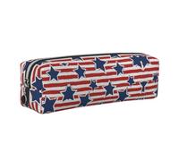 CHANGLEI Red White Star Stripe Flag Minimalist All-Over Print Cross-Grain PVC Leather Zipper Pencil Case, Soft Lined Portable Pen Pouch Stationery Bag