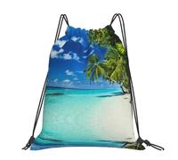 CHANGLEI Romantic Beach Large Casual Drawstring Backpack With Print,Water-Resistant Polyester,Lightweight Durable,Black Contrast Back For Gym,Yoga,Travel