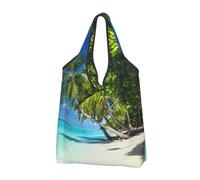 CHANGLEI Romantic Beach Reusable Foldable Shopping Bag With All-Over Print-Waterproof Grocery Tote,Compact Carry Pouch,Holds 50lbs,Eco-Friendly Machine Washable