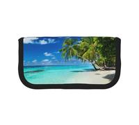 CHANGLEI Romantic Beach Sturdy Canvas Pencil Case with Full-Print Design,Double Zip Closure, Black Border Contrasting Design Multi-Use Organizer