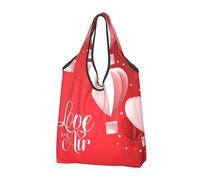 CHANGLEI Romantic Heart Balloon Reusable Foldable Shopping Bag With All-Over Print-Waterproof Grocery Tote,Compact Carry Pouch,Holds 50lbs,Eco-Friendly Machine Washable