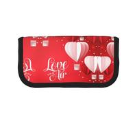 CHANGLEI Romantic Heart Balloon Sturdy Canvas Pencil Case with Full-Print Design,Double Zip Closure, Black Border Contrasting Design Multi-Use Organizer