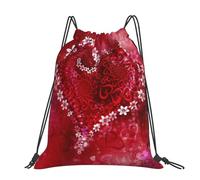 CHANGLEI Romantic Heart Large Casual Drawstring Backpack With Print,Water-Resistant Polyester,Lightweight Durable,Black Contrast Back For Gym,Yoga,Travel