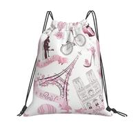 CHANGLEI Romantic Paris Butterfly Large Casual Drawstring Backpack With Print,Water-Resistant Polyester,Lightweight Durable,Black Contrast Back For Gym,Yoga,Travel