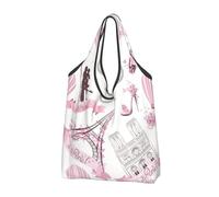 CHANGLEI Romantic Paris Butterfly Reusable Foldable Shopping Bag With All-Over Print-Waterproof Grocery Tote,Compact Carry Pouch,Holds 50lbs,Eco-Friendly Machine Washable