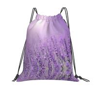 CHANGLEI Romantic Purple Lavender Large Casual Drawstring Backpack With Print,Water-Resistant Polyester,Lightweight Durable,Black Contrast Back For Gym,Yoga,Travel