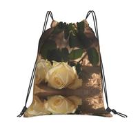 CHANGLEI Romantic Roses Large Casual Drawstring Backpack With Print,Water-Resistant Polyester,Lightweight Durable,Black Contrast Back For Gym,Yoga,Travel