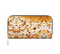 CHANGLEI Romantic The Fall of Maple Leaves Long Zip Around Pu Leather Clutch Wallet for Women,Multi-Functional Purse with Coin Pocket, Multiple Card Slots and Organizer Compartments