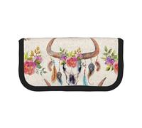 CHANGLEI Runner Bull Skull Large Canvas Pencil Case for Girls Boys,Printed Personalised Lightweight Pencil Stationery Case