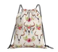 CHANGLEI Runner Bull Skull Large Casual Drawstring Backpack With Print,Water-Resistant Polyester,Lightweight Durable,Black Contrast Back For Gym,Yoga,Travel