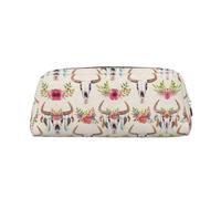 CHANGLEI Runner Bull Skull Personalised Leather Pencil Case for Girls Boys,Printed Lightweight Pencil Stationery Case