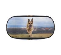CHANGLEI Running German Shepherd Dog Double-Zip Pencil Case with 4 Pen Slots Mesh Pocket,Print Lightweight Durable Polyester Pencil Pouch for School,Office,Or Makeup Organizer