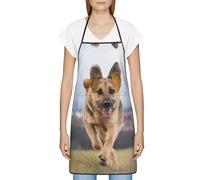 CHANGLEI Running German Shepherd Dog Kitchen Aprons For Women Men, Print Polyester Apron With Big Pockets For Cooking Baking Gardening