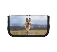 CHANGLEI Running German Shepherd Dog Sturdy Canvas Pencil Case with Full-Print Design,Double Zip Closure, Black Border Contrasting Design Multi-Use Organizer