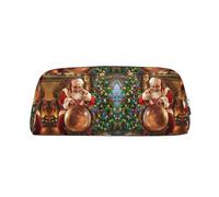 CHANGLEI Santa Claus Personalised Leather Pencil Case for Girls Boys,Printed Lightweight Pencil Stationery Case