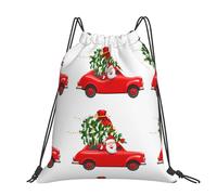 CHANGLEI Santa In A Car Large Casual Drawstring Backpack With Print,Water-Resistant Polyester,Lightweight Durable,Black Contrast Back For Gym,Yoga,Travel