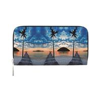 CHANGLEI Sea at Sunset Long Zip Around Pu Leather Clutch Wallet for Women,Multi-Functional Purse with Coin Pocket, Multiple Card Slots and Organizer Compartments