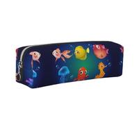 CHANGLEI Sea Life Minimalist All-Over Print Cross-Grain PVC Leather Zipper Pencil Case, Soft Lined Portable Pen Pouch Stationery Bag