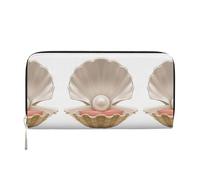 CHANGLEI Sea Realistic Beautiful Opened Shell Long Zip Around Pu Leather Clutch Wallet for Women,Multi-Functional Purse with Coin Pocket, Multiple Card Slots and Organizer Compartments