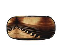 CHANGLEI Sepia Tone Piano Keys Double-Zip Pencil Case with 4 Pen Slots Mesh Pocket,Print Lightweight Durable Polyester Pencil Pouch for School,Office,Or Makeup Organizer