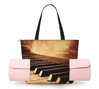 CHANGLEI Sepia Tone Piano Keys Women'S Yoga Mat Bag With All-Over Print,Lightweight Polyester Shoulder Gym Bag,Front Open Pocket For Yoga Mat, Towel