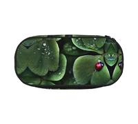 CHANGLEI Sitting Green Three Leaf Insect Double-Zip Pencil Case with 4 Pen Slots Mesh Pocket,Print Lightweight Durable Polyester Pencil Pouch for School,Office,Or Makeup Organizer