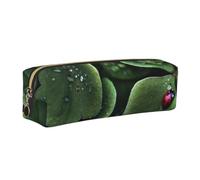 CHANGLEI Sitting Green Three Leaf Insect Minimalist All-Over Print Cross-Grain PVC Leather Zipper Pencil Case, Soft Lined Portable Pen Pouch Stationery Bag