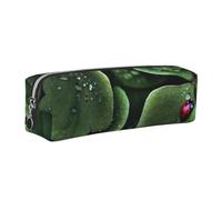 CHANGLEI Sitting Green Three Leaf Insect Minimalist All-Over Print Cross-Grain PVC Leather Zipper Pencil Case, Soft Lined Portable Pen Pouch Stationery Bag