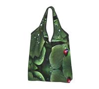 CHANGLEI Sitting Green Three Leaf Insect Reusable Foldable Shopping Bag With All-Over Print-Waterproof Grocery Tote,Compact Carry Pouch,Holds 50lbs,Eco-Friendly Machine Washable