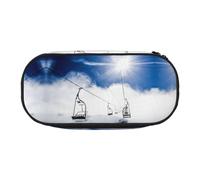 CHANGLEI Ski Lift at Sunshine Double-Zip Pencil Case with 4 Pen Slots Mesh Pocket,Print Lightweight Durable Polyester Pencil Pouch for School,Office,Or Makeup Organizer