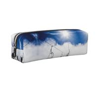 CHANGLEI Ski Lift At Sunshine Minimalist All-Over Print Cross-Grain PVC Leather Zipper Pencil Case, Soft Lined Portable Pen Pouch Stationery Bag