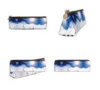 CHANGLEI Ski Lift At Sunshine Printed Triangular Pencil Case,Cross Texture Pu Leather Cosmetic Pouch, Large Capacity Pen Bag with Zipper